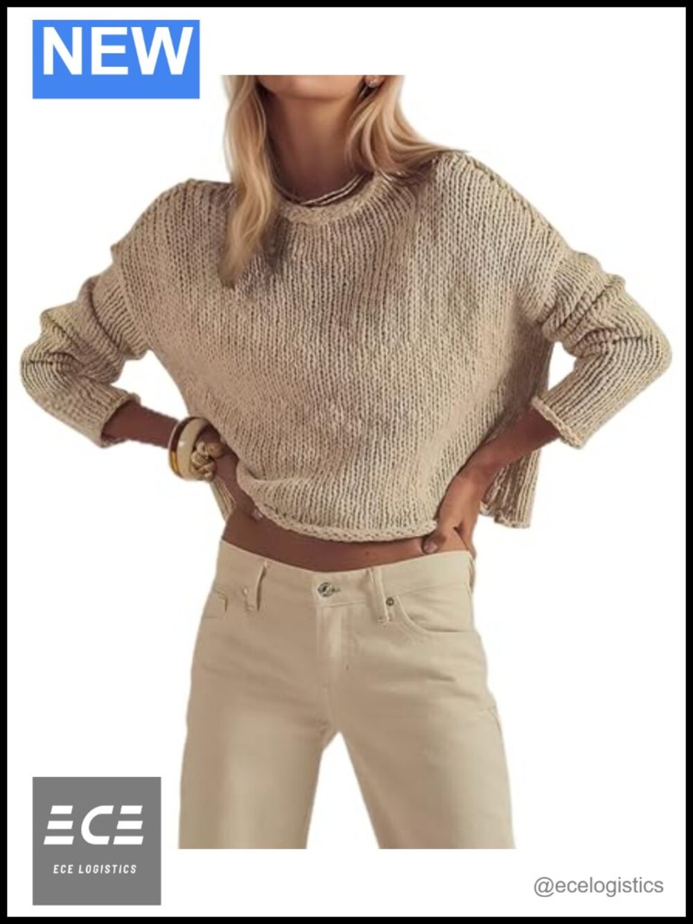 Lightweight Cotton Blend Crewneck Cropped Sweater Women Casual Loose Long